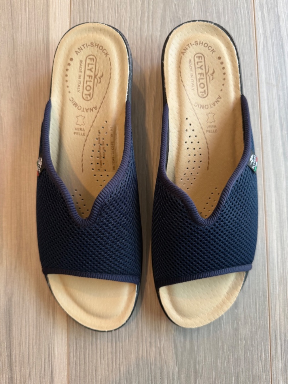 Fly Flot Women's Navy Mesh Slip-On Slide Sandals Size 41 ( 9.5 )